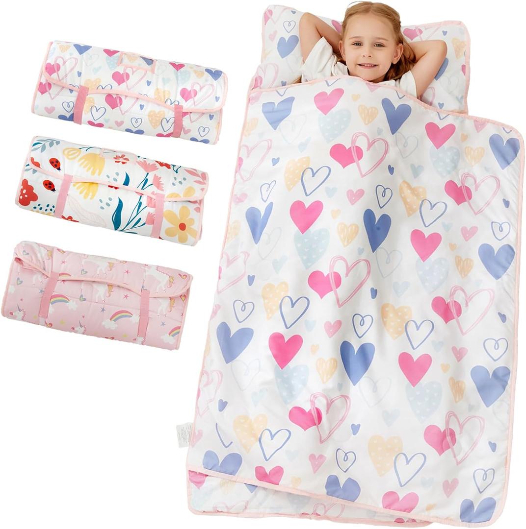Toddler Nap Mat, Kids Sleeping Bag with Pillow & Minky Blanket, Boys Girls Extra Large Rolled Nap Mats for Preschool Daycare Camping Kindergarten