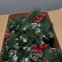 Christmas Garland with Lights - 9FT Pre-Lit Flocked Garland with 30 LED Bulbs, Red Berries, Pine Cones, Artificial Pine Battery Operated Garland for Fireplace, Staircase, Indoor & Outdoor Decoration