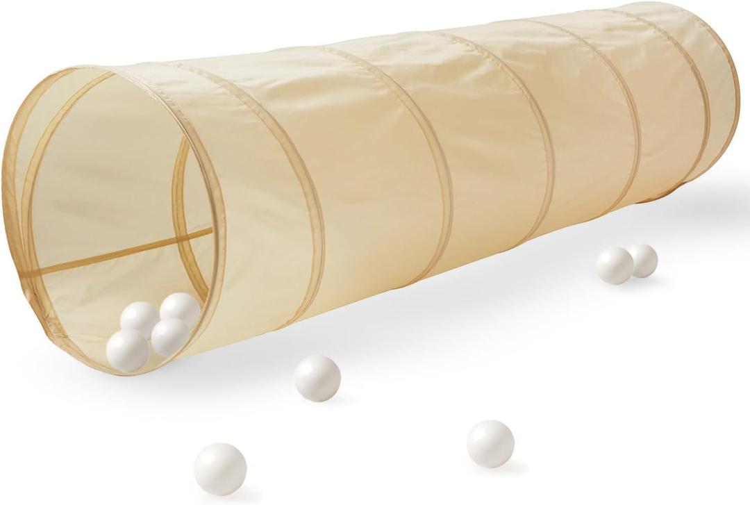 3 Sprouts Kids Play Tunnel - Pop Up Collapsible Tunnels with Recycled Fabric - Fun Crawling Tunnel for Toddler, Baby, Children to Crawl Through, Gross Motor Toy for Indoor Play - Beige