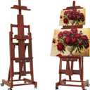 H-Frame Foldable Easel, Adjustable Height & Angle (Vertical to Horizontal), Removable Floor Art Easel for Adults, Holds Two Canvases Up to 77 Inches, Walnut Finish