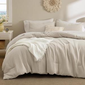 Bedsure Waffle Comforter Set Twin, Soft and Breathable Linen Bedding Comforter Set, 2 Pieces, 1 Waffle Weave Comforter (68"x88") and 1 Pillowcase (20"x26")