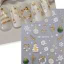 2 x 5D Embossed Christmas Nail Art Stickers 2 Sheets Self Adhesive Christmas Snowflake Nail Decals Gold Xmas Tree Lamp Ball Christmas Nail Art Supplies for Women Girls Christmas Nail Decorations