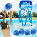 Pool Basketball Hoop, Floating Basketball Hoop Toy for Pool Water Game with 4 Basketballs Summer Swimming Pool Games for Kids 4-12 Indoor Outdoor Play (Blue)