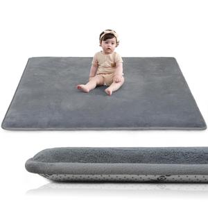 Baby Play Mat for Floor,1.3" Thick Elasti-Foam 50"50" Playpen Mat for Tummy Time, Water Repellent Soft Coral Velvet for Toddler, Infant, Kids, Non-Slip Backing Safe for Crawling (Dark Grey)