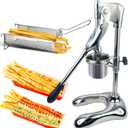 Manual French Fries Maker 30cm Fried Potato Strips Squeezers, 12 Holes Stainless Steel Mashed Potato Extruder with Fried Basket, Vertical Potato Chips Squeezer Machine for Restaurant, Snack Bars