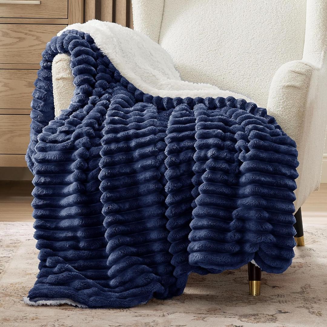 Bedsure Sherpa Throw Blanket for Couch - Super Soft, Cozy Fleece Thick Warm Blanket for Winter, GentleSoft Plush & Fluffy Throw Gift for Women, Room Decor, Navy Blue, 50x60 Inches