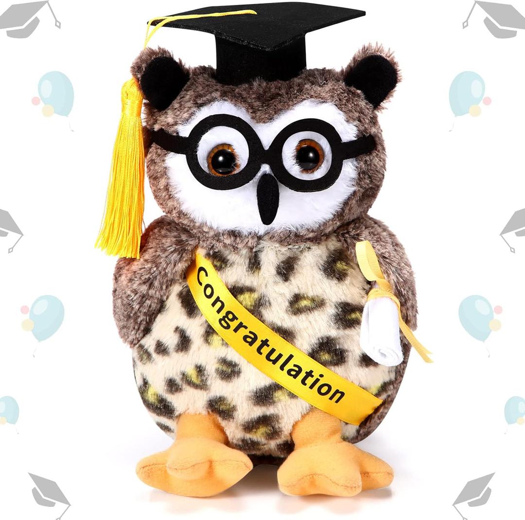 Aoriher Graduation Plush Stuffed Animal 2025 Owl Cute Stuffed Owl Plush Toy Dress up with Tassel Graduation Hat Congratulatory Graduation Gift Decoration for School Graduate 8.7 Inches, 7 Pcs