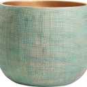 Olly & Rose Bali 10 Inch Ceramic Cement Plant Pot - Indoor & Outdoor Planters - Garden and Flower Pot (Gold Teal)