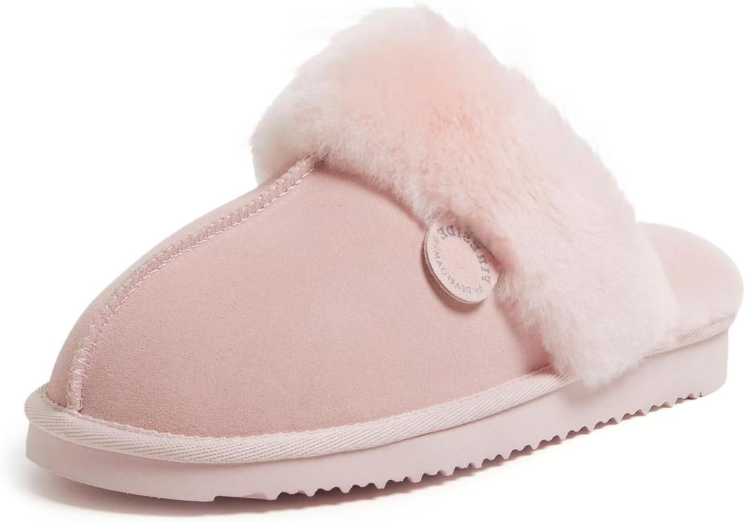 Fireside by Dearfoams Women's Fireside Sydney Shearling Fur Indoor/Outdoor Scuff Slipper With Wide Widths (6, Pink)