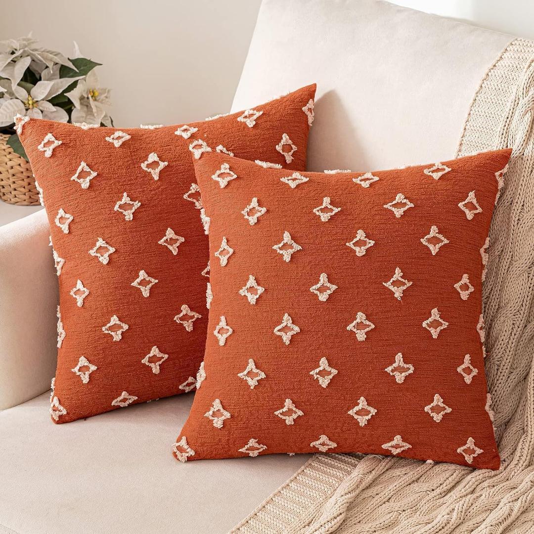 MIULEE Set of 2 Decorative Throw Pillow Covers Rhombic Jacquard Pillowcase Fall Soft Square Cushion Case for Couch Sofa Bed Bedroom Living Room, 20x20 Inch, Burnt Orange