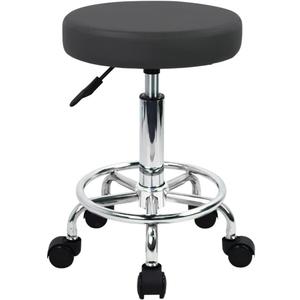 Round Rolling Stool with Footrest PU Leather Height Adjustable 360 Swivel Stool with Wheels Office Stool Chair Home Drafting Work Studio Shop SPA Salon Small (Grey)