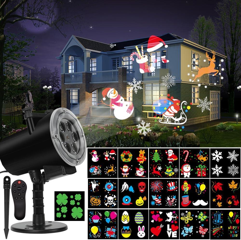 Halloween Christmas Projector Lights, Led Holiday Projector Light with 16pc Slides Patterns IP65 Waterproof Outdoor Indoor for Xmas Birthday Party