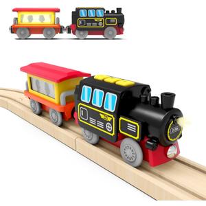 Battery Operated Locomotive Train for Wooden Tracks, Motorized Train Toys for Toddlers, Trains Accessories Compatible with Thomas, Brio, Chuggington, Melissa and Doug (Battery Not Included)