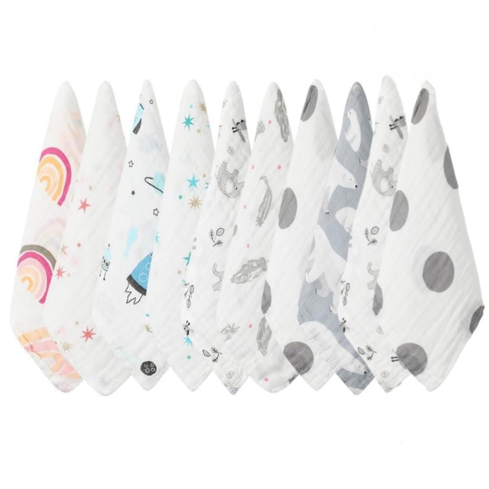 norinori Baby Msulin Washcloths Newborn Face Towel - Baby Muslin Burp Cloths 10Pack Soft Absorbent Natural Cotton Wash Towel 10"X10" Baby Bath Towels Wipes Baby Registry as Shower