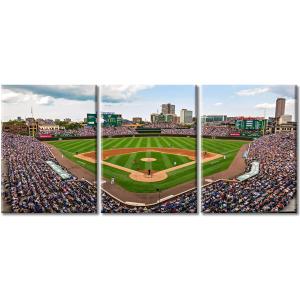 Framed Wall Art Wrigley Field in Chicago Wall Pictures for Living Room Baseball Field Skyline Canvas Paintings Sports Stadium Bedroom Wall Decor Modern Artwork for Office Ready to Hang - 36"Wx16"H