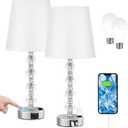 Bedside Lamps for bedrooms Set of 2 Nightstand - Large Crystal Table Lamps with USB C Charging Ports and AC Outlet, 3 Way Dimmable Touch Control Silver Bed Side Table Lamp for Living Room/Dining Room (17.5in)