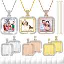 Junkin 24 Pcs Sublimation Rhinestone Trays Pendant Set, Including 6 Double Sided Blank Rhinestone Bezel Trays, 6 Pcs Thick Chains with 12 Sublimation Discs for Making (Silver, Gold, Rose Gold)
