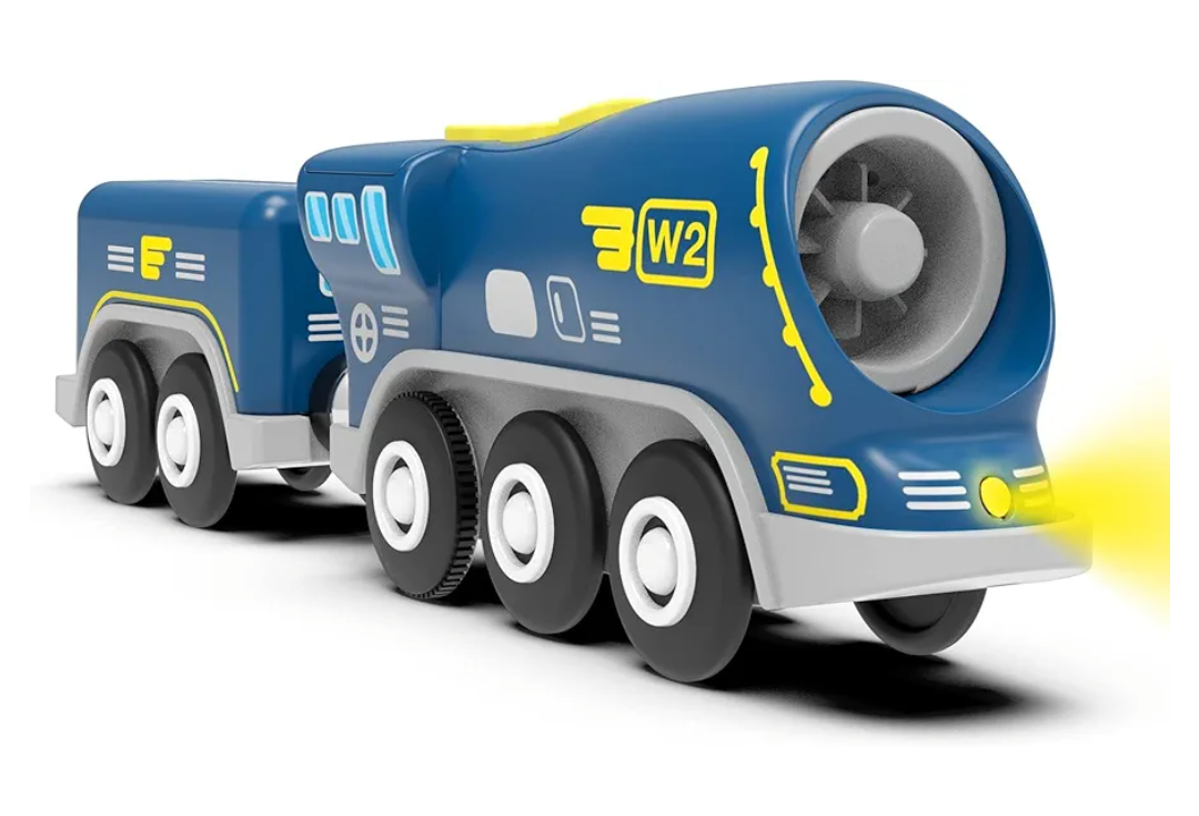 MAYABBO Battery Operated Locomotive Trains for Wooden Tracks, Powerful Engine Toy Train Vehicle for Railway Track, Science Fiction Train Car Series Fit All Brands Railroad (Battery Not Included)