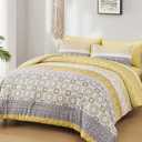 WONGS BEDDING Boho Comforter Set King Size, Yellow Bohemian Stripe Bed in a Bag 7 Pieces Comforter Sets with Sheets, Pillowcases & Shams, Reversible Soft Microfiber Bedding Set for All Season, King 104"×90"