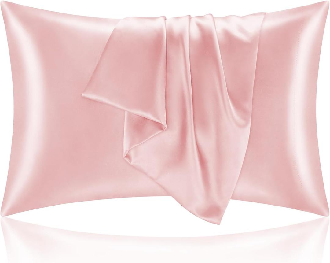 BEDELITE Satin Pillowcase with Zipper 2 Pack, Pink Pillow Cases Standard Size, Super Soft and Cooling Similar to Silk Pillow Cases, Gift for Women Men(20x26 Inches)