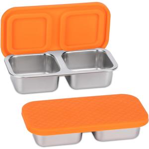 2-Compartment 10oz Stainless Steel Snack Containers, Reusable Snack Containers with Silicone Lids Lunch Box for Meal Prep Food Storage On-the-Go Snacking(Orange)