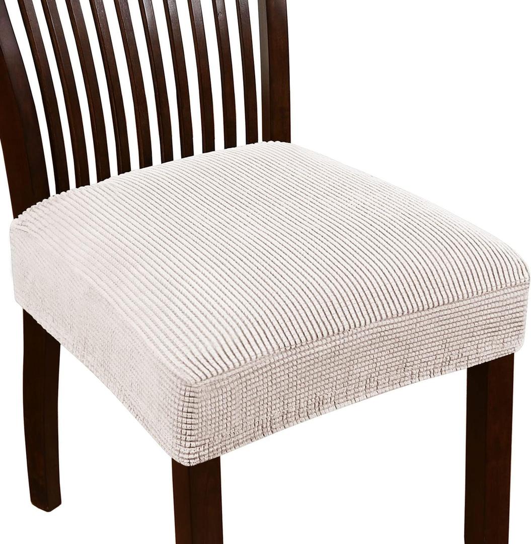 Turquoize Stretch Dining Chair Covers Seat Covers for Dining Room Chair Covers Set of 6Removable Washable Kitchen Chair Seat Cushion Slipcovers Protector, Ivory White