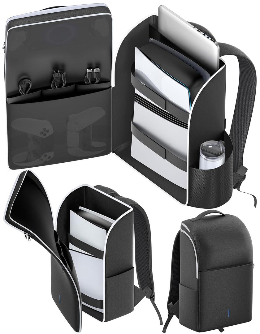LVVIL Backpack for PS5/ Slim/ Pro Console, Full Protection PS5 Carrying Case Travel Bag, Large Capacity PS 5 Storage Bag for Dual Controllers, PS Portal, Laptop, Game Cards, Sony PSP Accessory Kits