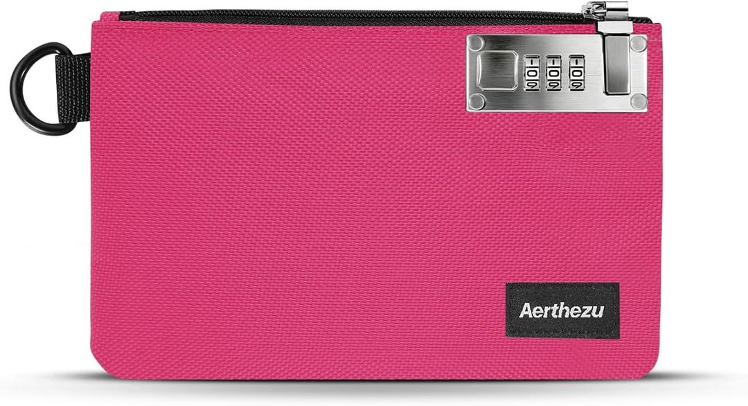 Money Bag with Lock, Aerthezu Cash Locking Bags with Zipper, Travel Safe Lockable Bank Bag, Pink