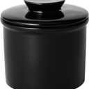 Butter Crock for Counter with Water, Ceramic Butter Keeper for Fresh Spreadable Butter, French Butter Dish with Lid, Butter Container Holder for Kitchen and Home Decor, Black