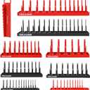 TOOLEAGUE 9Pcs Socket Organizer Tray and Magnetic Wrench Holder Set,Red SAE & Black Metric, 1/2", 1/4", 3/8" Socket Storage Trays for Tool Box Drawer