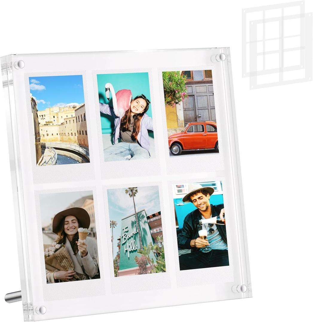 2x3 Mini Polaroid Picture Frames for Fujifilm Instax Mini/Square Film, Acrylic Fridge Magnetic Photo Frame, Instax Floating Collage Frame for Fridge and Desktop, Polaroid Picture Display Holder (8x8")