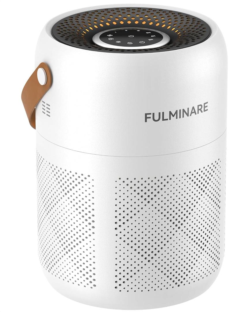 FULMINARE Air Purifiers for Home Bedroom H13 True HEPA Air Purifier, 3 Speeds, Timer, Quiet Air Cleaner With Night Light, Portable Small Desk Air Purifier for Smoke, Kitchen, Office, White