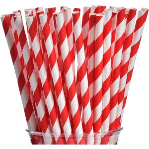 ALINK 100 Red Straws, Biodegradable Red and White Striped Paper Straws for Party, Events, Crafts, Brithday, Baby Bridal Shower, Christmas Decoration Supplies