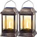 UBright Metal Solar Lantern Lights Outdoor Waterproof Hanging Solar Lights for Outside Garden Lights for Patio Yard LED Bulb 2 Pack