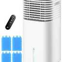 CENSTECH 4-IN-1 Portable Air Conditioners, Evaporative Air Cooler w/4 Modes & 3 Speeds, 15H Timer for Smart Auto-off, 2-Gal Tank for 20H Cooling,17FT Remote,No Hose Needed,120°Oscillating Swamp Cooler