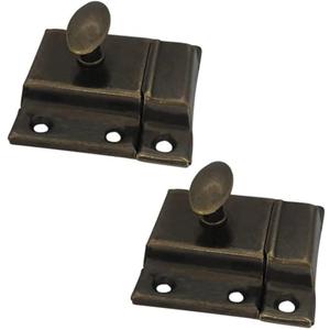 QCAA Oval Turn Cabinet Latch, for Cupboard & Other Furniture, Large, Antique Brass, Made in Taiwan, 2 Pack