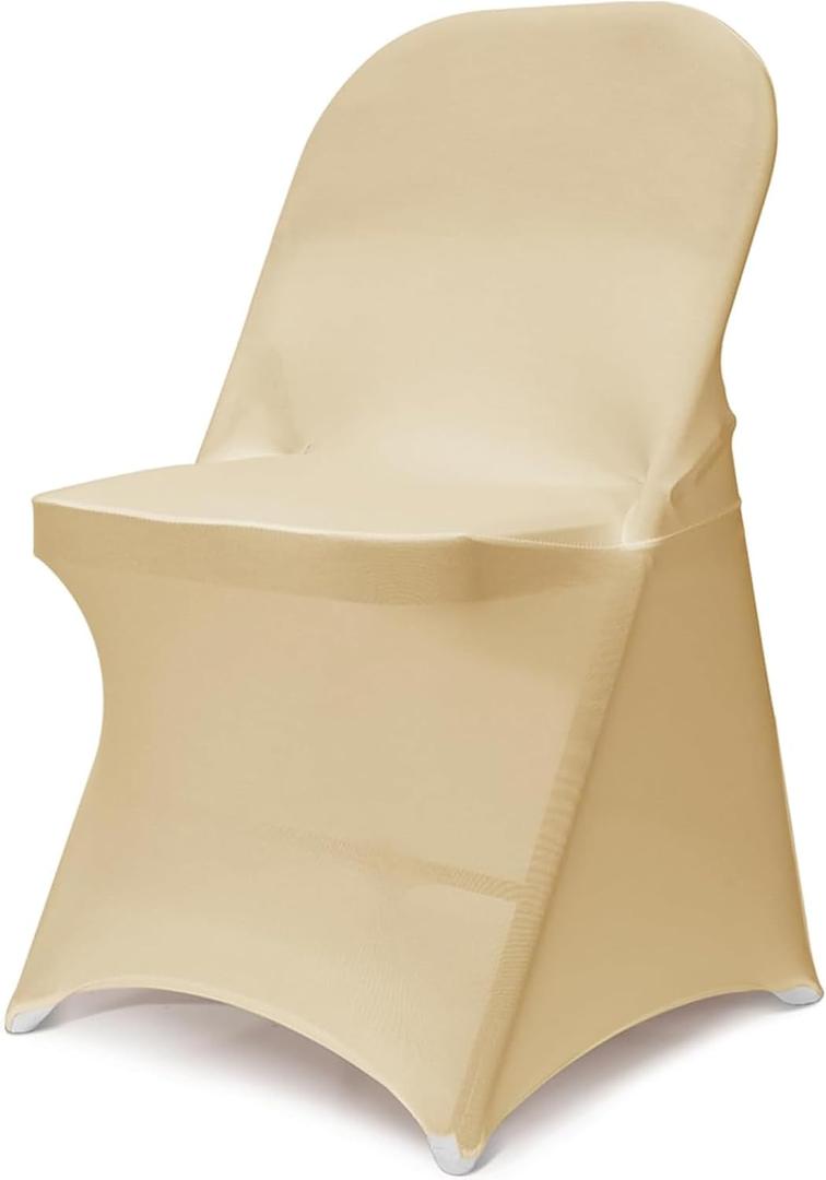 AZAMIA Stretch Folding Chair Covers Spandex Chair Covers Protector for Wedding Party Dining Banquet, Washable Universal Fitted Chair Slipcovers for Celebration Birthday (Champagne, 50pcs)