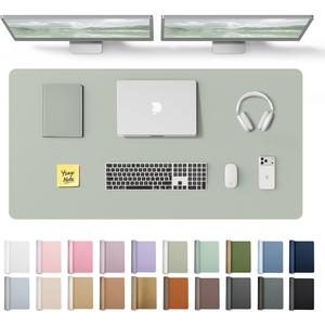 YSAGi Leather Desk Protector, Office Mat, Large Mouse Mat, Non-Slip PU Leather Blotter, Laptop Desk Pad, Waterproof Writing Pad for Office and Home (Grayish Green, 47.2" x 23.6")