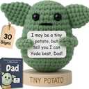Dad Gifts From Son Daughter - Handmade Baby Yoda Positive Crochet with 30 Funny Signs - Yoda Best Dad Ever Birthday Gift for Husband, Stepdad, Friend - Funny Birthday Presents