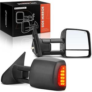 A-Premium Towing Mirrors - Compatible with Toyota Tundra 2007-2021, Sequoia 2008-2017 - Manual Folding Heated Telescoping Black - with Power Glass Turn Signal Running Light - Pair Set