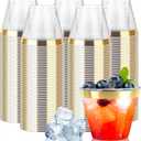 [200 Pack] 9oz Clear Plastic Cups with Gold Rimmed Sturdy & Food Safe Disposable Wine Glasses Party Wedding Cups Disposable Drinking Cups Plastic Cocktail Glasses for Wine, Juice & Cold Beverages