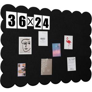 Mooliwe Scalloped Felt Bulletin Board 36 x 24 Inches Foldable Black Pin Cork Board Alternative for Wall, 3' x 2' Trifold Picture Vision Self Adhesive Bulletin Decorative
