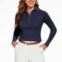 Women's 2024 Fall Quarter Zip Lapel V Neck Long Sleeve Ribbed Knit Casual Slim Pullover Sweater Tops (Blue, S)