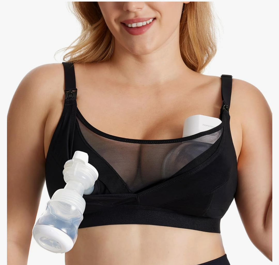 Momcozy Mesh Support Pumping Bra Hands Free Suitable for 36C-44G, Comfortable Plus Size Pumping and Nursing Bra in One,L