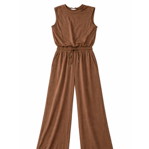 1 Piece for Women Summer Outfits Lounge Sets Sleeveless Tops Wide Legs Long Pants Tracksuits, Brown, Large