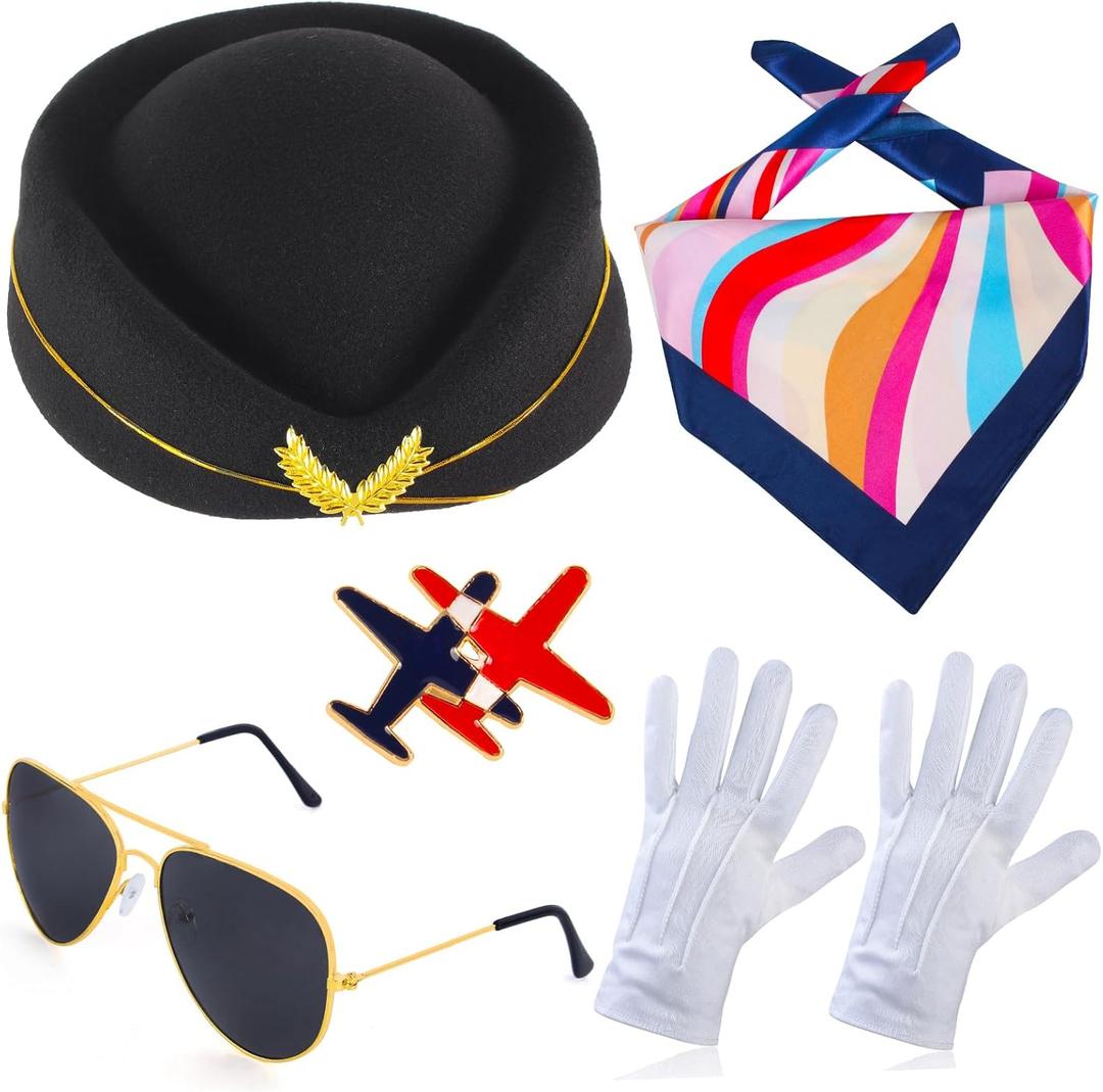 Beelittle Women's Stewardess Costume Accessories Flight Attendant Hat with Air Hostess Cosplay Costume Accessories (Black)