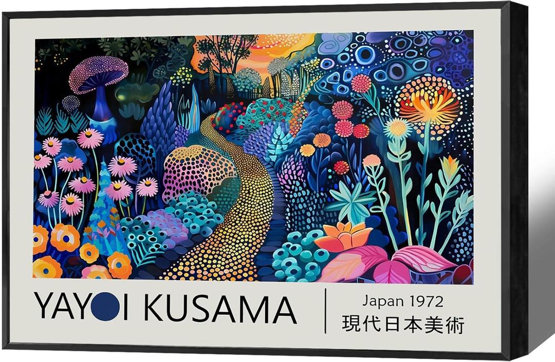 Vintage Colorful Japanese Poster Japan 1972 Modern Fine Arts Exhibition Canvas Wall Art Abstract Garden Polka Dots Flowers Prints Painting For Home Bedroom Dorm Wall Decor 12x16in Unframed