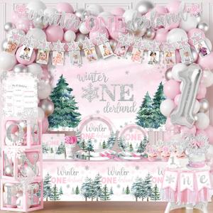 Winter Onederland Decorations 1st Birthday Girl, Winter Onderland First Birthday Decorations for Girls include Gitter Snowflake Banner,Balloon Arch for Girl First Birth day Party Supplies