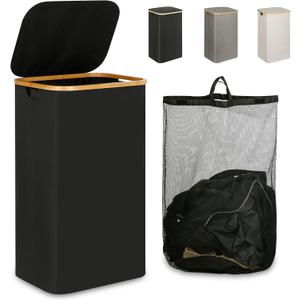Laundry Hamper with Lid, 110L Large Laundry Hamper with Handle and Lid, Collapsible Clothes Basket Organizer with Removable Inner Bag for Clothes Towels - Black
