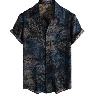 JOTOOK Mens Hawaiian Shirt Short Sleeve Button Down Summer Beach Shirts, Large